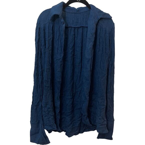 Savannah Morrow Open Front Blouse Top Shirt L/XL Midnight Blue Long Sleeve - Picture 1 of 9